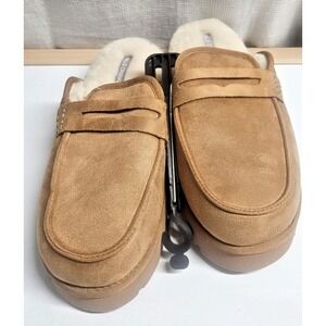 Falls Creek‎ warm cozy slipper faux suede faux fur beige woman Sz L 9-10 New!